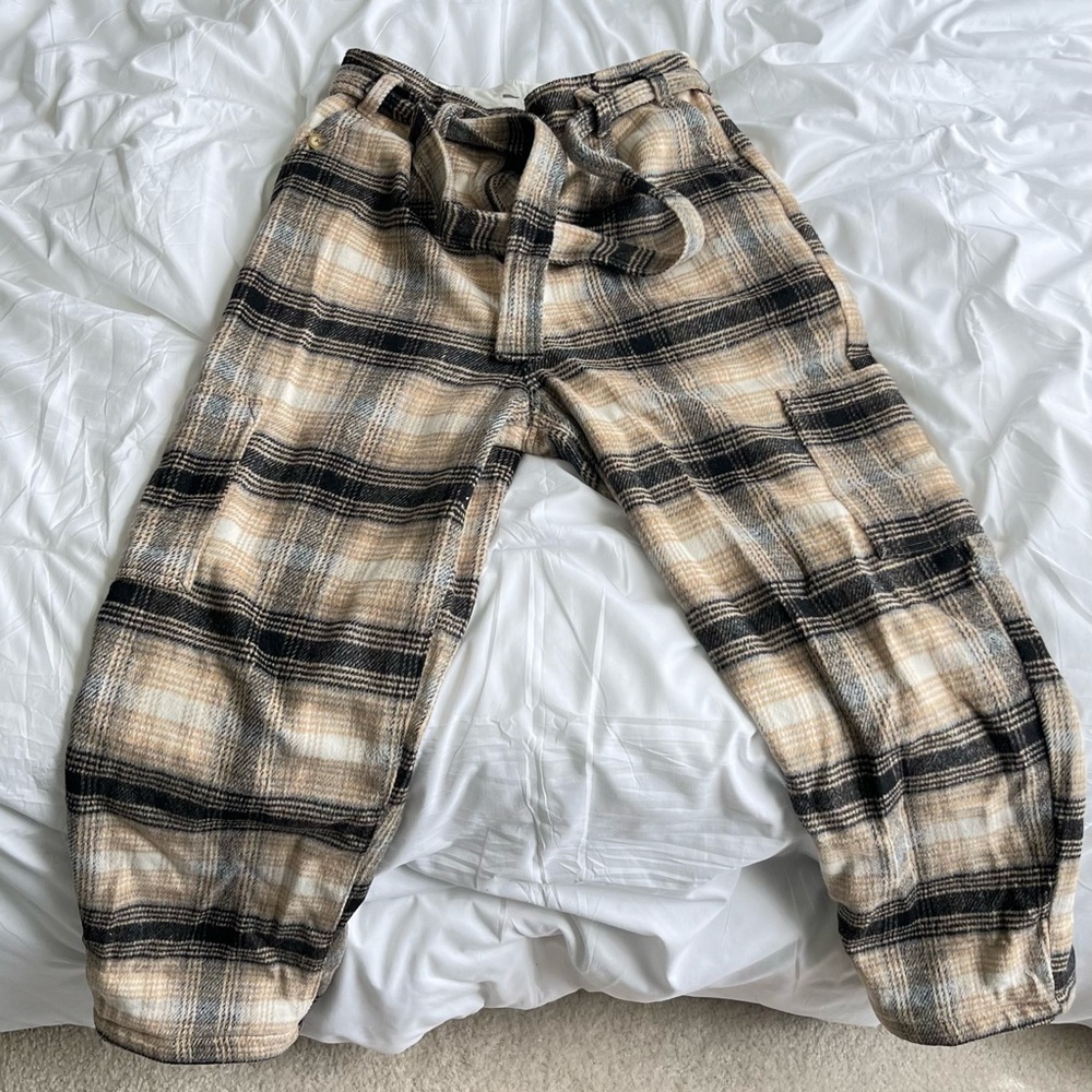 Free People Tan and Black Track Joggers Relaxed Fit